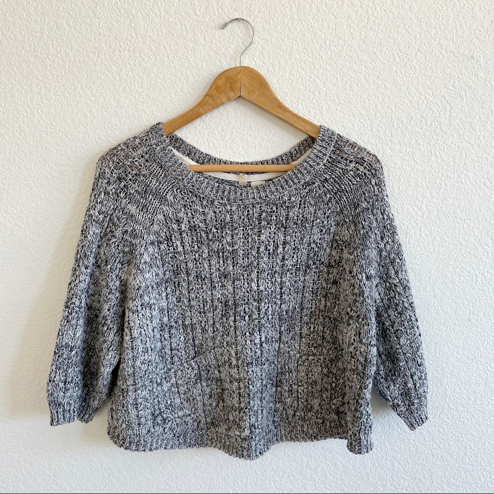 Anthropologie Moth Black and White Textured Cropped Knit Sweater - Size Medium